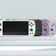 A few of the color options for the Odin, white, black, translucent purple, and grey with purple buttons.